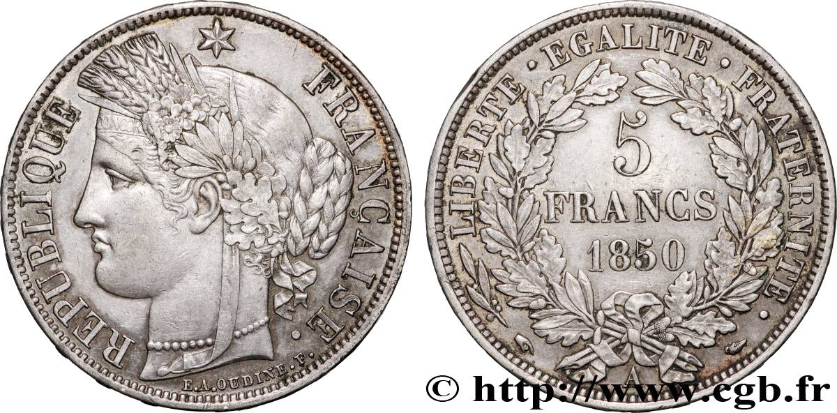 5 francs Cérès, IIe République 1850 Paris F.327/4 TTB+ 