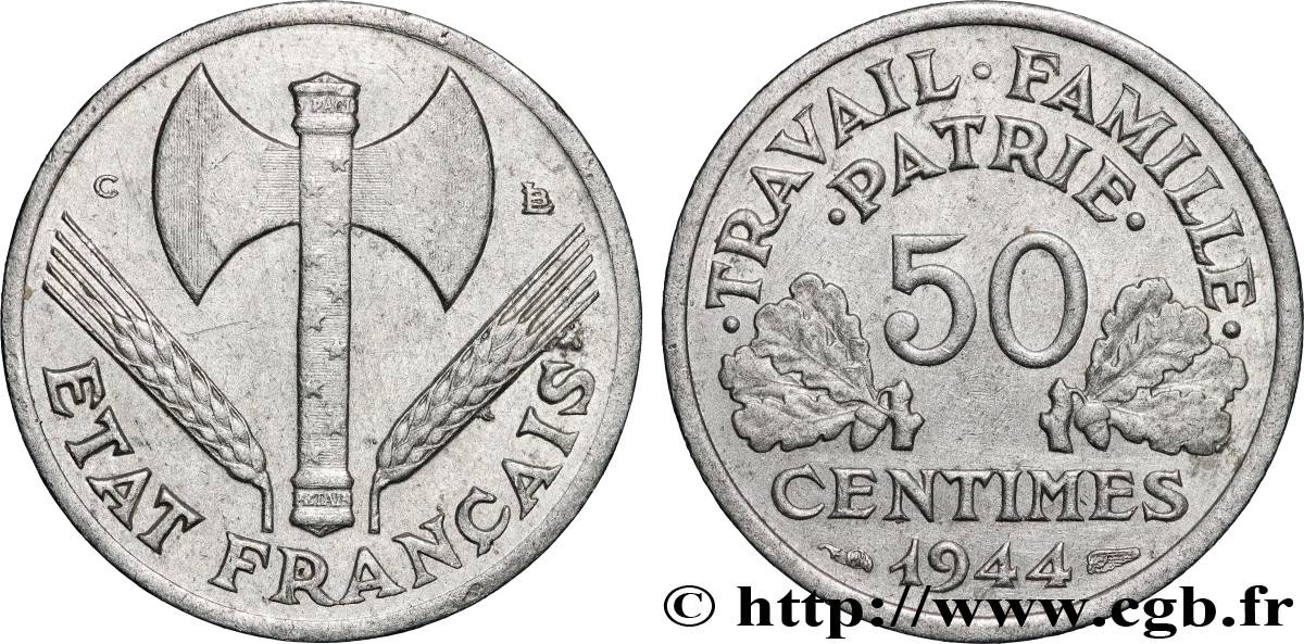 50 centimes Francisque, légère 1944 Castelsarrasin F.196/6 TTB+ 