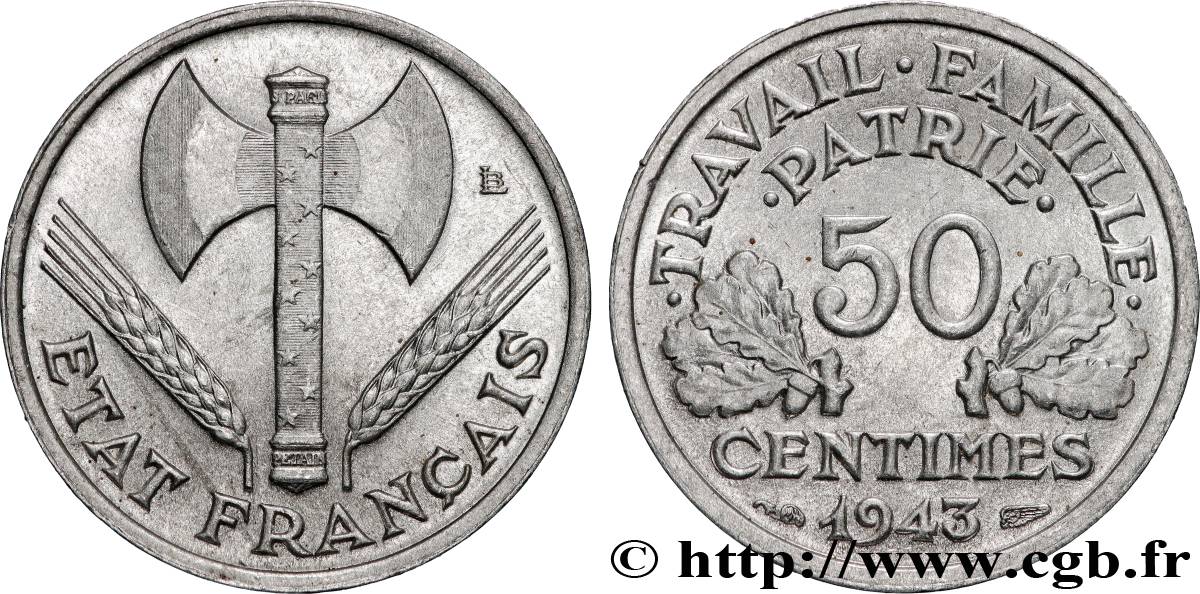 50 centimes Francisque, légère 1943  F.196/2 q.SPL 