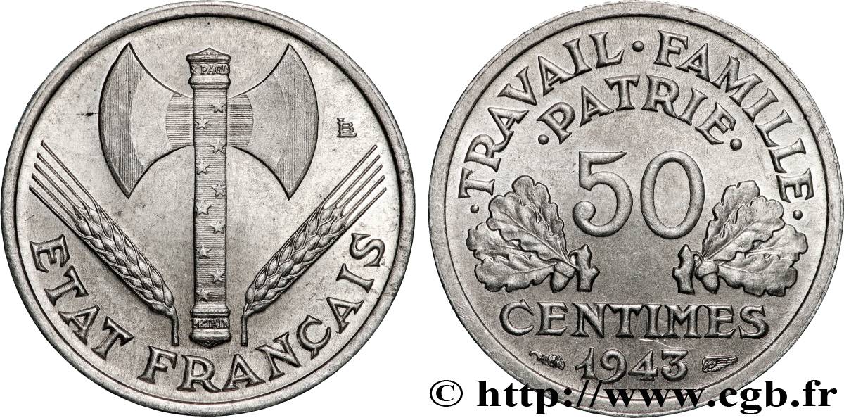 50 centimes Francisque, légère 1943  F.196/2 AU 