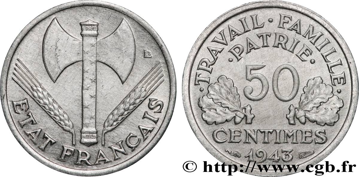 50 centimes Francisque, légère 1943  F.196/2 TTB+ 