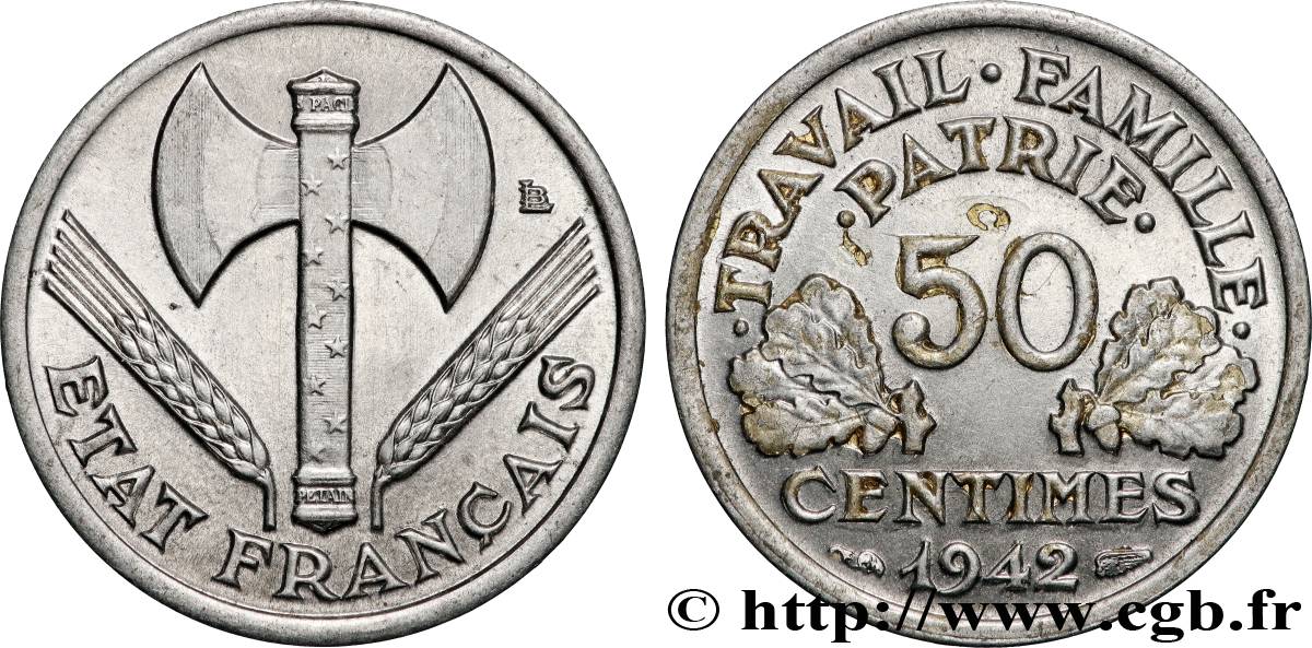 50 centimes Francisque, lourde 1942 Paris F.195/3 SUP+ 