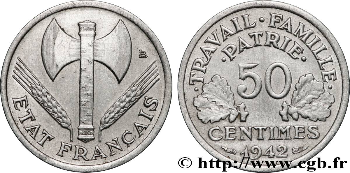 50 centimes Francisque, lourde 1942 Paris F.195/3 SPL+ 