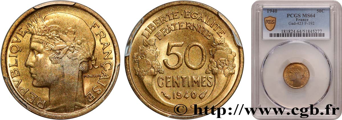 50 centimes Morlon 1940  F.192/17 SPL64 PCGS