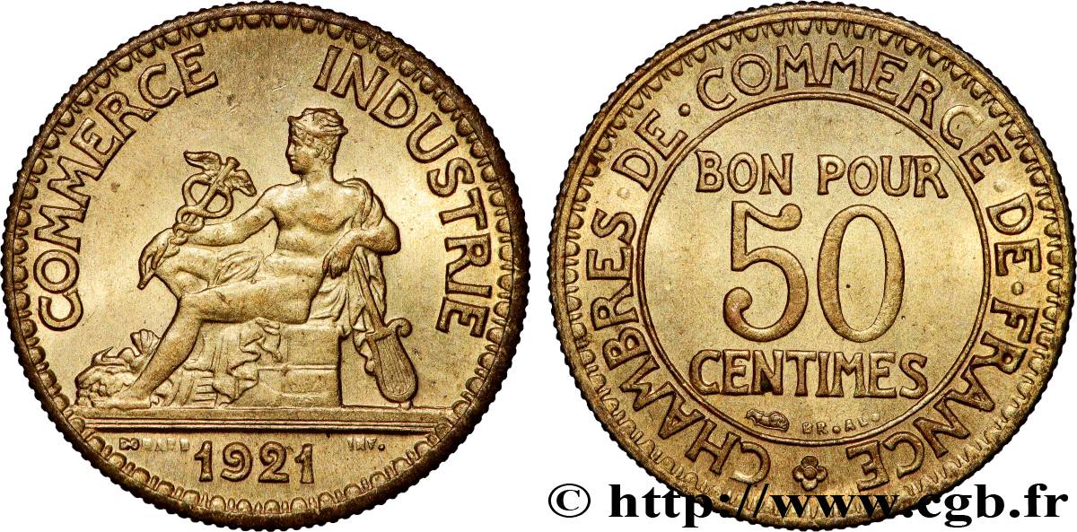 50 centimes Chambres de Commerce 1921 Paris F.191/3 AU 