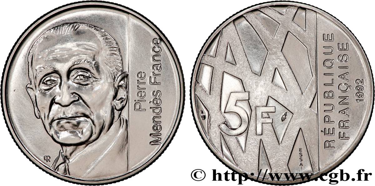 Essai de 5 francs Mendès-France 1992 Pessac F.343/1 FDC 