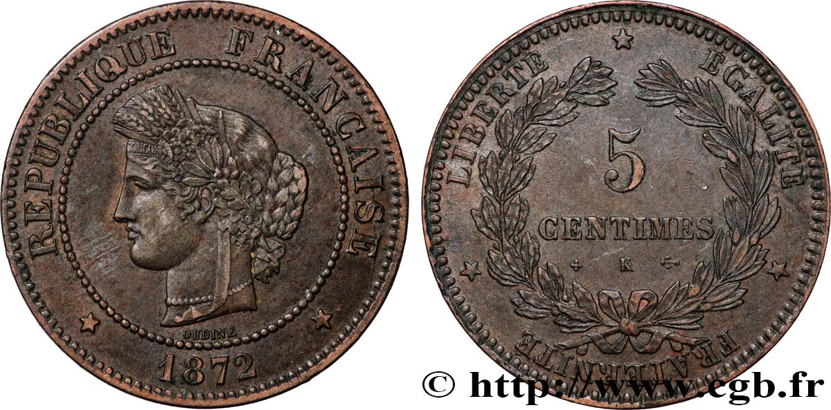 5 centimes Cérès 1872 Bordeaux F.118/6 TTB 