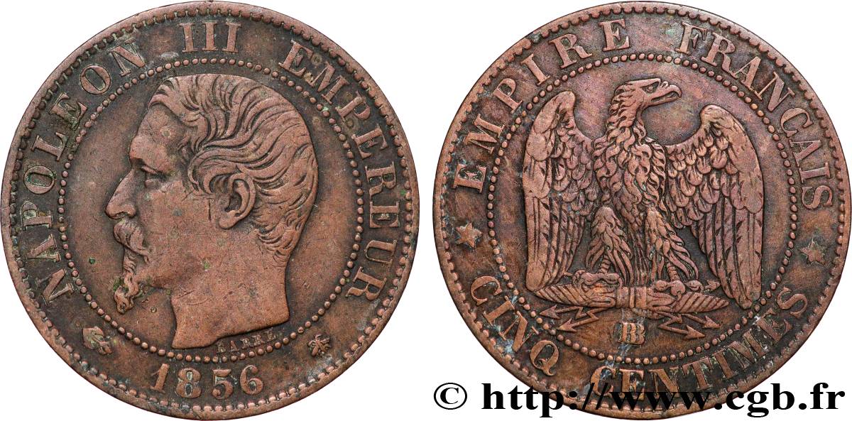 Cinq centimes Napoléon III, tête nue 1856 Strasbourg F.116/32 VF 
