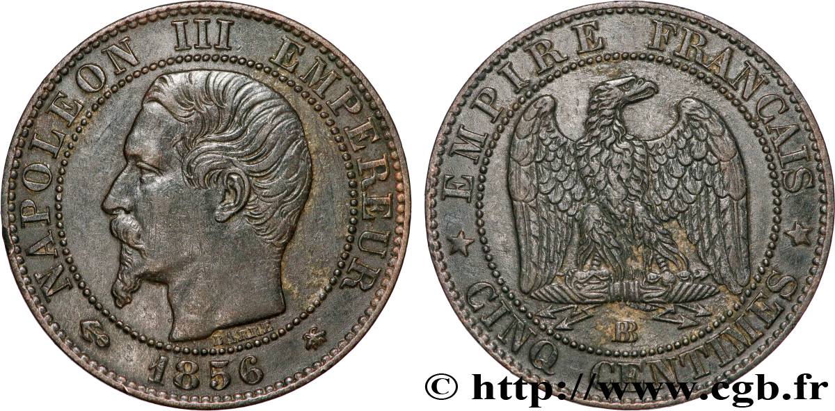 Cinq centimes Napoléon III, tête nue 1856 Strasbourg F.116/32 TTB+ 