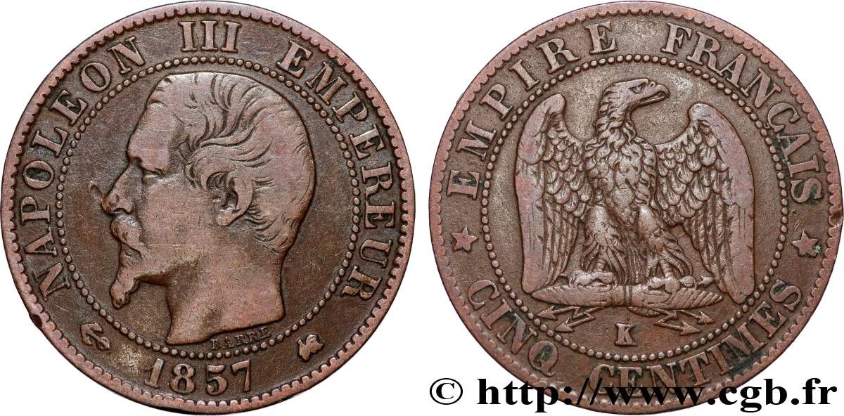 Cinq centimes Napoléon III, tête nue 1857 Bordeaux F.116/41 S 