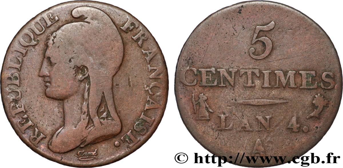 5 centimes Dupré, petit module 1796 Paris F.113/1 TB 