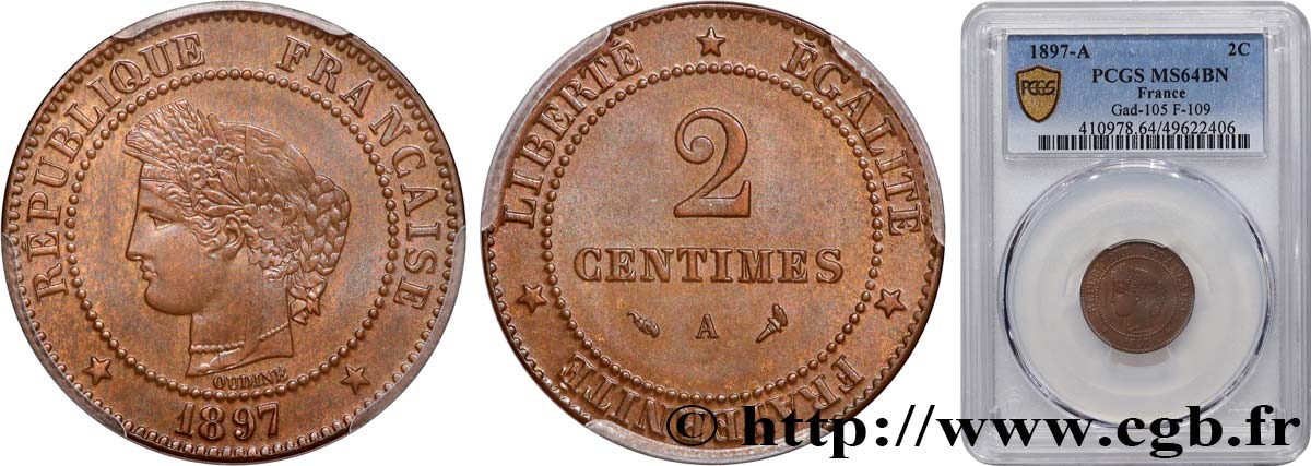 2 centimes Cérès 1897 Paris F.109/23 SPL64 PCGS