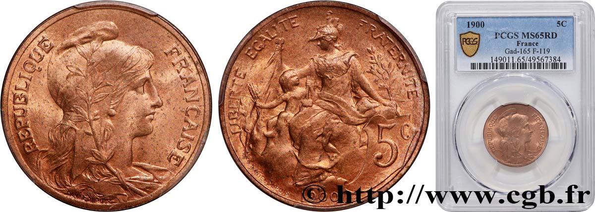 5 centimes Daniel-Dupuis 1900  F.119/9 FDC65 PCGS