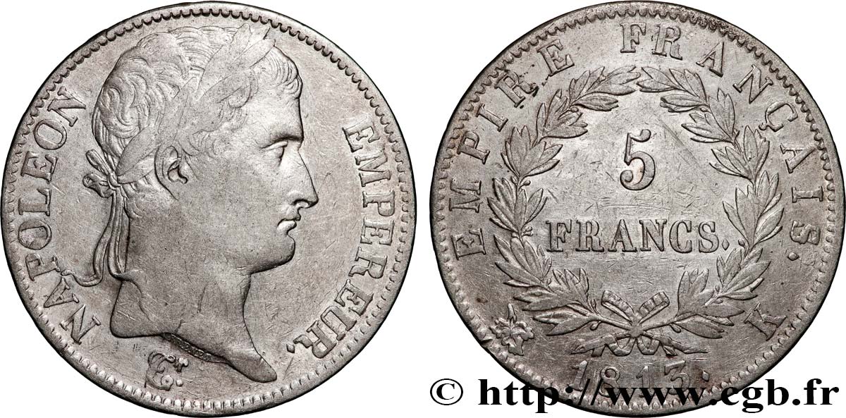 5 francs Napoléon Empereur, Empire français 1813 Bordeaux F.307/66 TB+ 