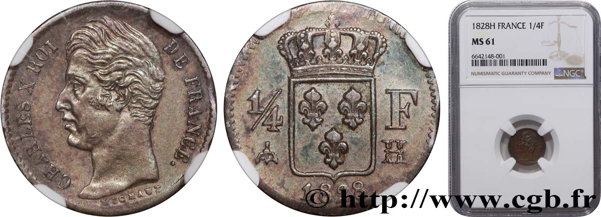 1/4 franc Charles X 1828 La Rochelle F.164/22 SUP61 NGC