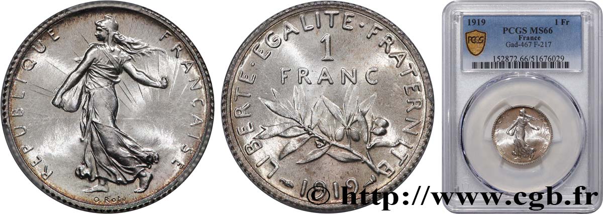 1 franc Semeuse 1919 Paris F.217/25 FDC66 PCGS