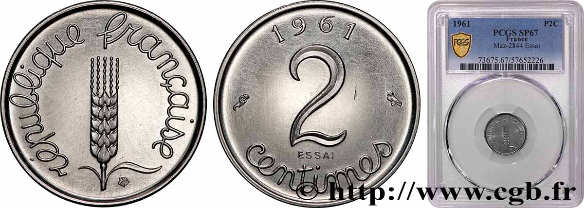 Essai de 2 centimes Épi 1961 Paris F.111/2 FDC67 PCGS