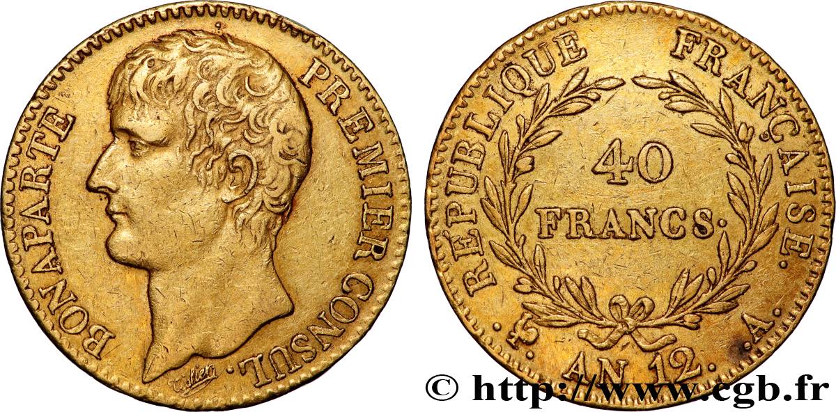 40 francs or Bonaparte Premier consul 1804 Paris F.536/6 XF 