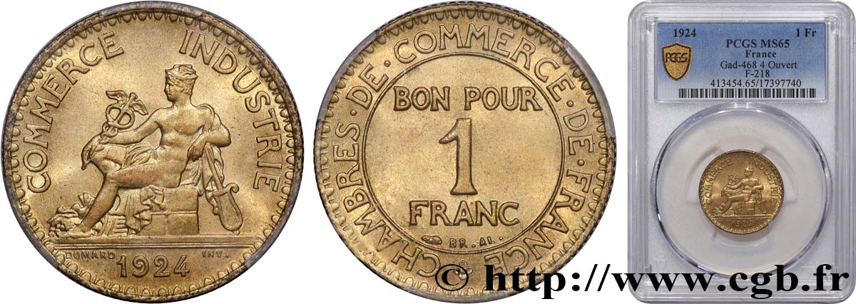 1 franc Chambres de Commerce 1924 Paris F.218/6 FDC65 PCGS