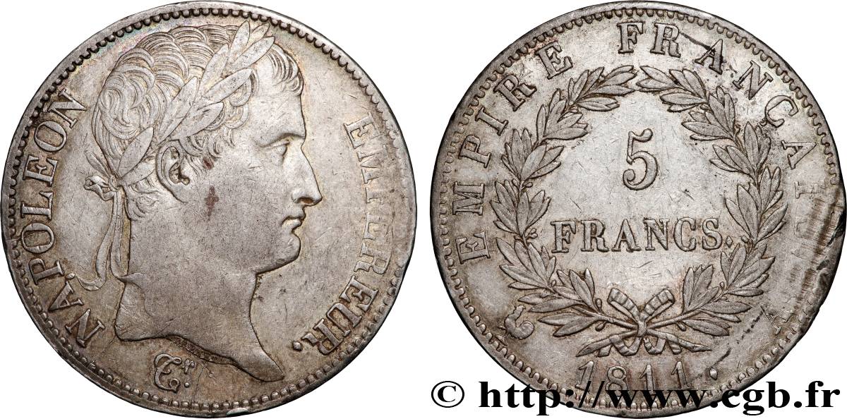 5 francs Napoléon Empereur, Empire français 1811 Paris F.307/27 TTB 