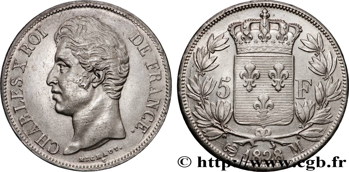 5 francs Charles X, 2e type 1828 Toulouse F.311/22 TTB 