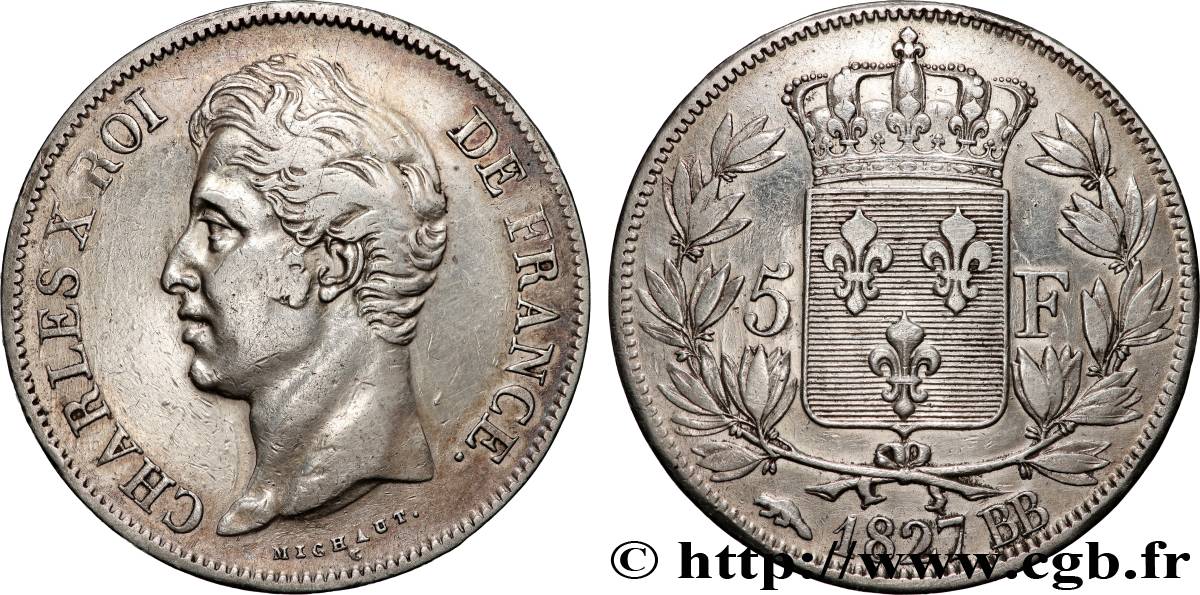 5 francs Charles X, 2e type 1827 Strasbourg F.311/3 VF 