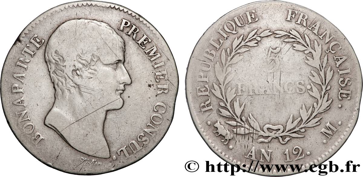5 francs Bonaparte Premier Consul 1804 Toulouse F.301/20 VF 