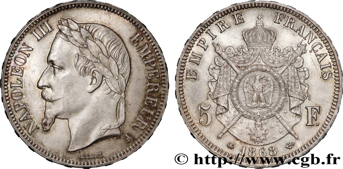 5 francs Napoléon III, tête laurée 1868 Paris F.331/12 SPL63 