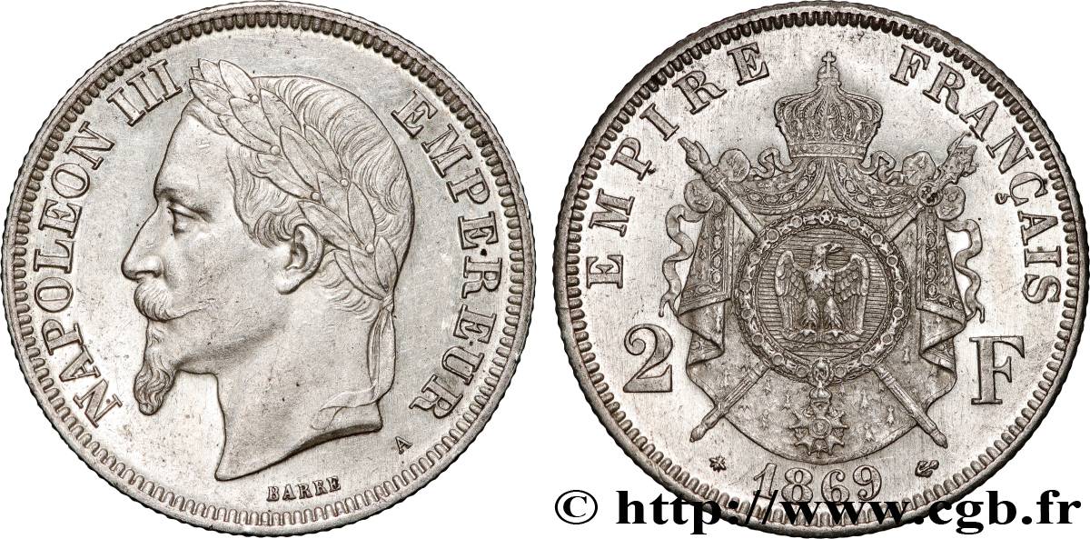 2 francs Napoléon III, tête laurée 1869 Paris F.263/10 AU 