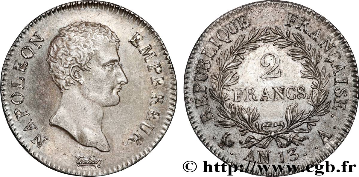 2 francs Napoléon Empereur, Calendrier révolutionnaire 1805 Paris F.251/12 AU 