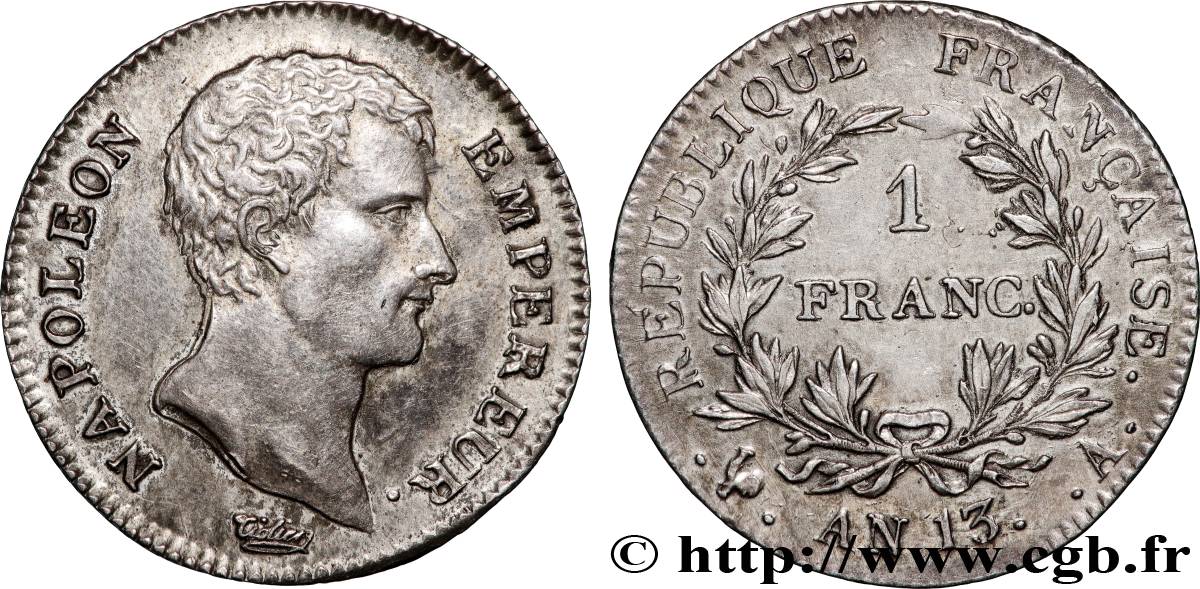 1 franc Napoléon Empereur, Calendrier révolutionnaire 1805 Paris F.201/14 AU 
