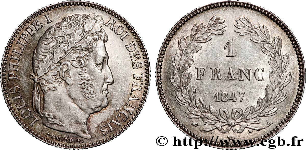 1 franc Louis-Philippe, couronne de chêne 1847 Paris F.210/110 AU 