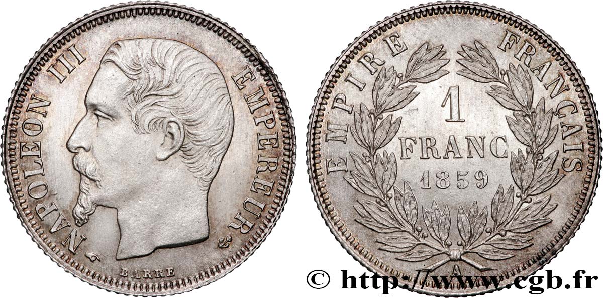1 franc Napoléon III, tête nue 1859 Paris F.214/12 AU 