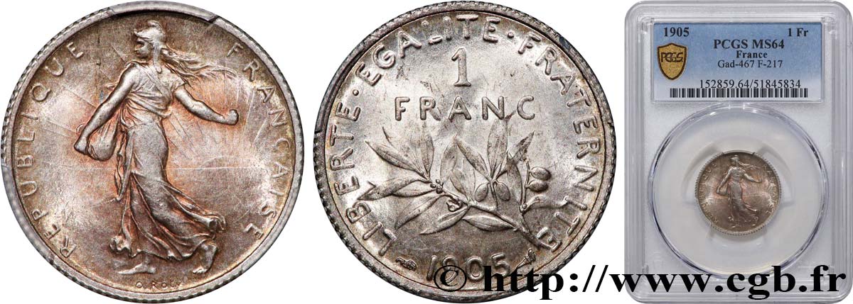 1 franc Semeuse 1905 Paris F.217/10 SPL64 PCGS