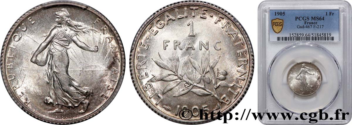 1 franc Semeuse 1905 Paris F.217/10 SPL64 PCGS