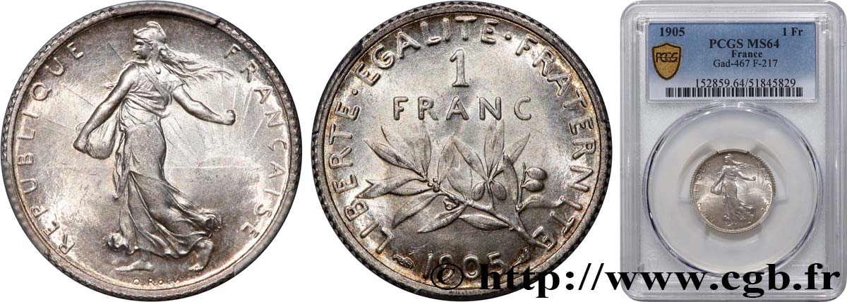 1 franc Semeuse 1905 Paris F.217/10 SPL64 PCGS