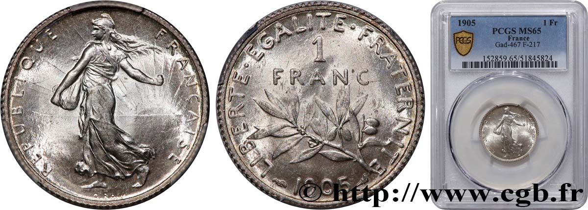 1 franc Semeuse 1905 Paris F.217/10 FDC65 PCGS
