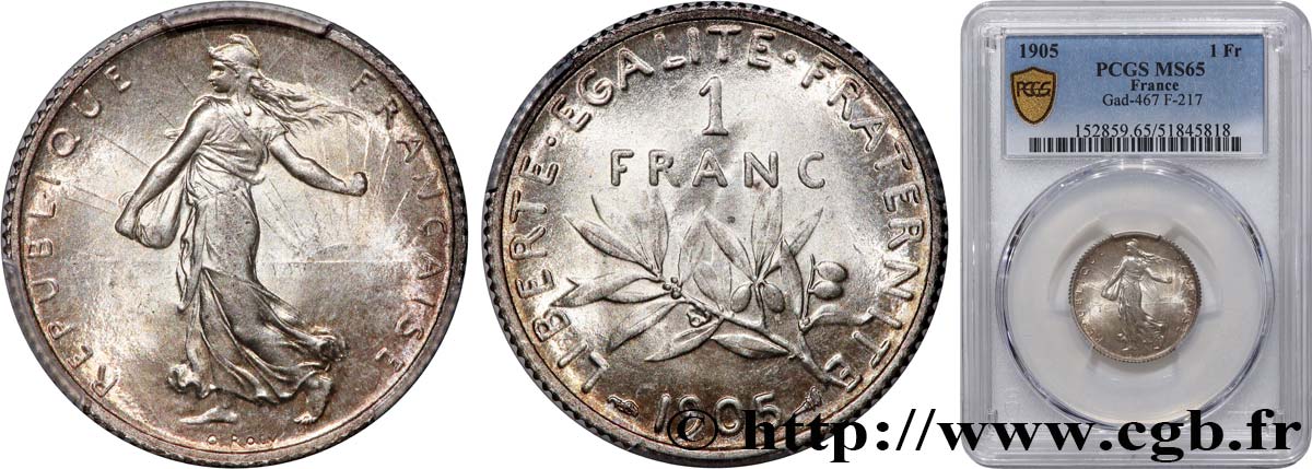 1 franc Semeuse 1905 Paris F.217/10 FDC65 PCGS