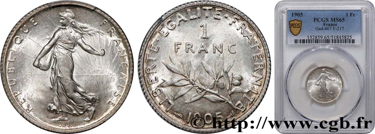 1 franc Semeuse 1905 Paris F.217/10 FDC65 PCGS