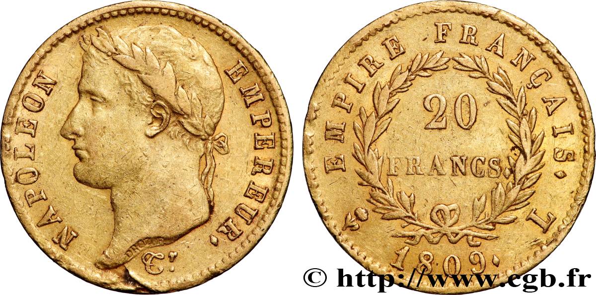 20 francs or Napoléon, tête laurée, Empire français 1809 Bayonne F.516/4 fSS 