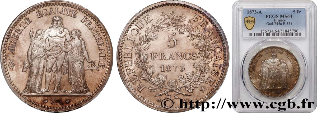 5 francs Hercule 1873 Paris F.334/9 SPL64 PCGS