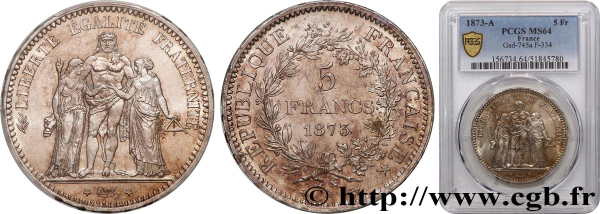 5 francs Hercule 1873 Paris F.334/9 SPL64 PCGS