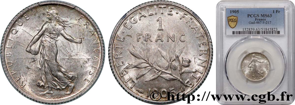 1 franc Semeuse 1905 Paris F.217/10 SC63 PCGS