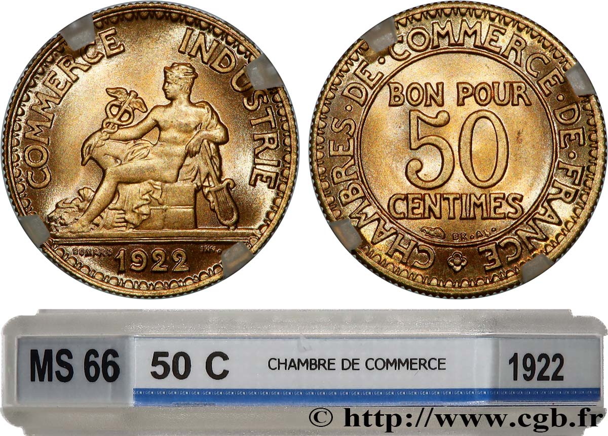 50 centimes Chambres de Commerce 1922 Paris F.191/4 MS66 GENI