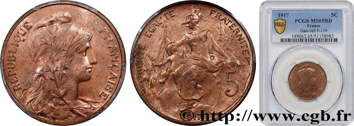 5 centimes Daniel-Dupuis 1917  F.119/30 FDC65 PCGS