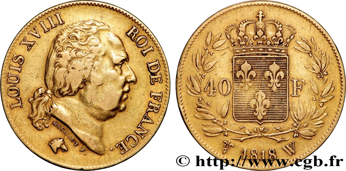 40 francs or Louis XVIII 1818 Lille F.542/8 TB+ 