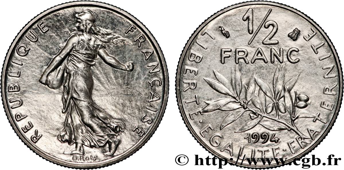 1/2 franc Semeuse, différent abeille, BU (Brillant Universel) 1994 Pessac F.198/37 MS 