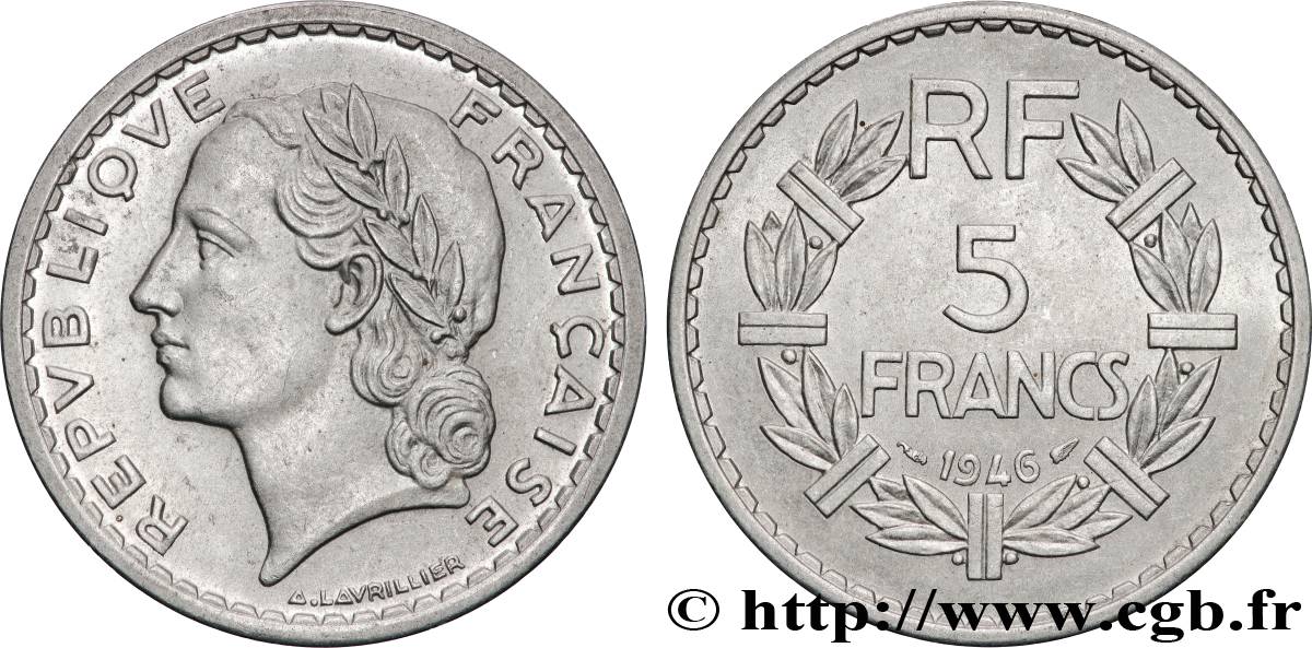 5 francs Lavrillier, aluminium 1946  F.339/6 XF 