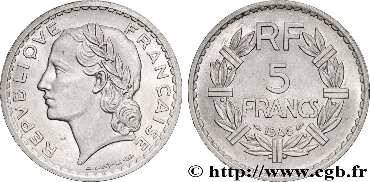 5 francs Lavrillier, aluminium 1946  F.339/6 XF 