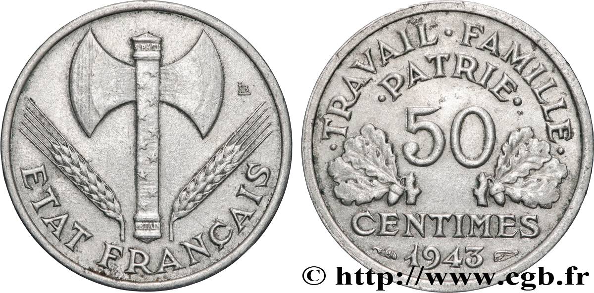50 centimes Francisque, légère 1943  F.196/2 fVZ 